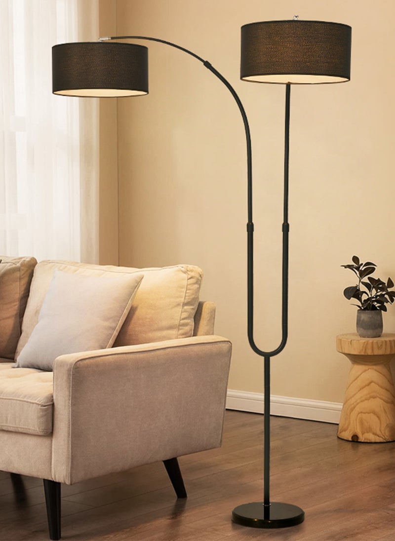 Glanfen - 3 Color Dimming Bulb, Freely Adjustable Double Lamp Floor Lamp Linen Lampshade, Hand Switch, Marble Base, with 12W Bulb - Image 1