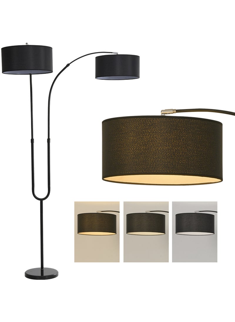 Glanfen - 3 Color Dimming Bulb, Freely Adjustable Double Lamp Floor Lamp Linen Lampshade, Hand Switch, Marble Base, with 12W Bulb - Image 1