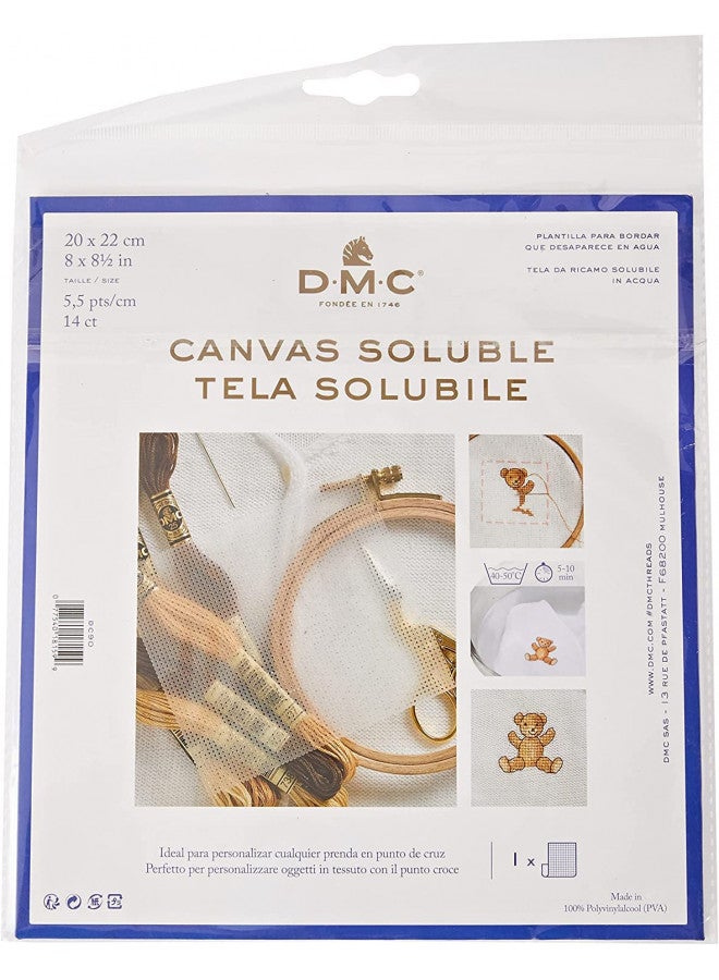 DMC DC90 Water Soluble Cross Stitch Canvas, 8 by 8-1/2-Inch, White, 14 Count - Image 1