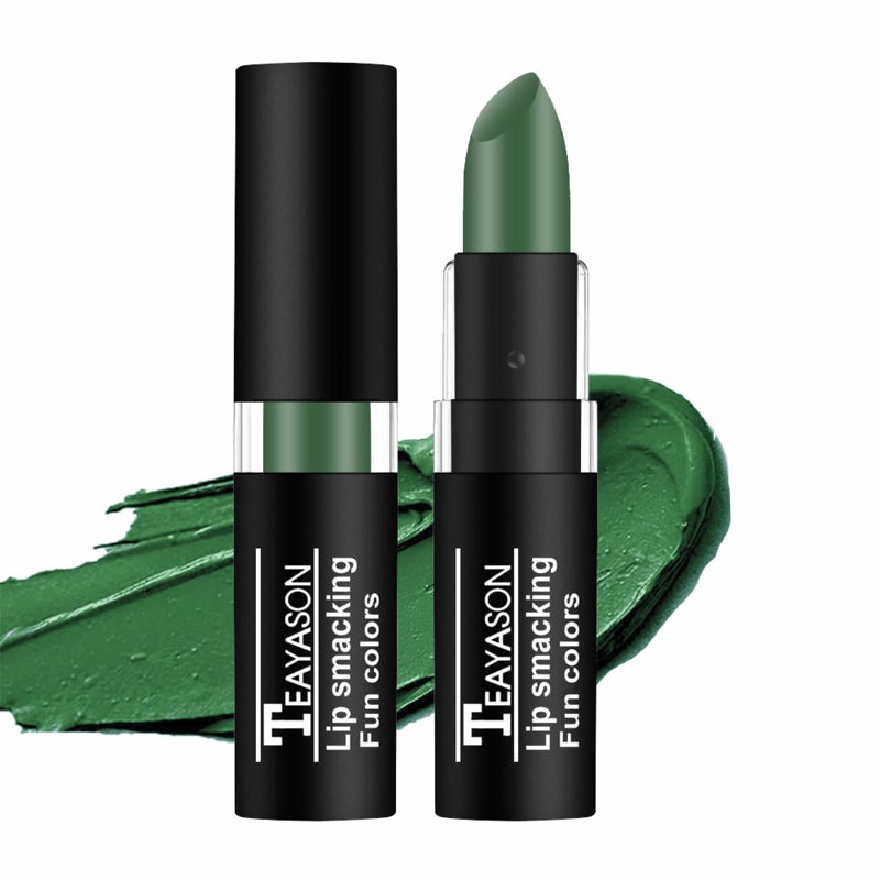 TEAYASON Green Matte Lipstick Long Lasting Lip Gloss, Makeup Camo Face Paint Goth Lipstick Cream-blendable Stick, Body Paint Professional Foundation Makeup, Cosmetics Gift for Halloween Party Cosplay - Image 1