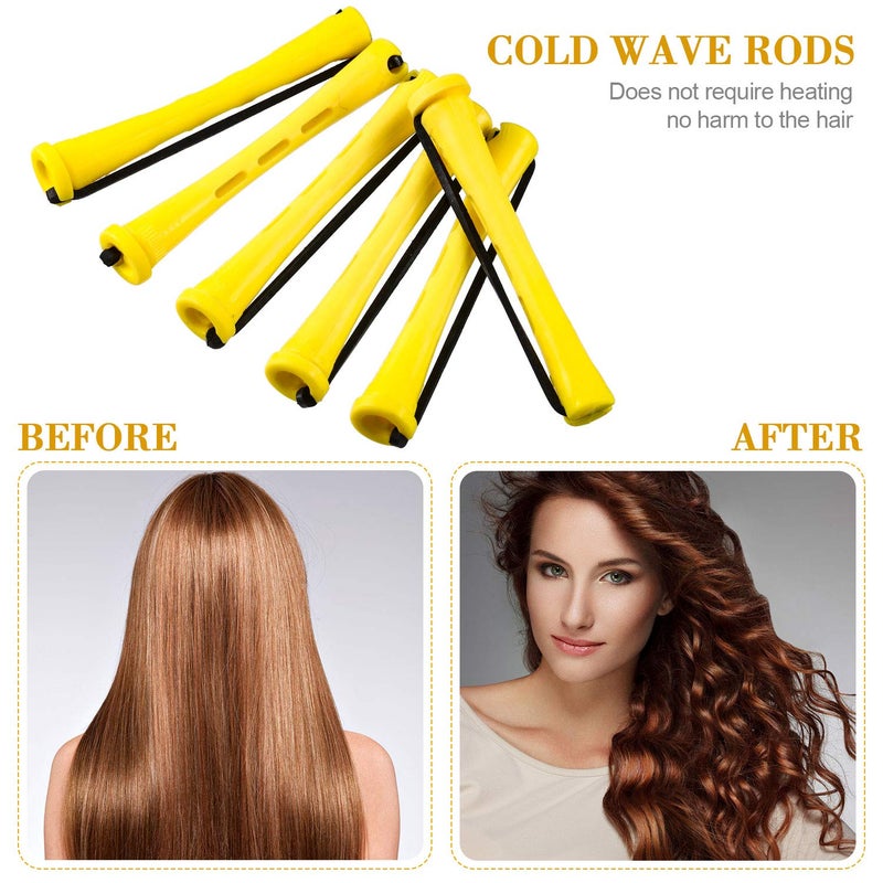 WILLBOND 48 Pieces Hair Perm Rods Short Cold Wave Rods Plastic Perming Irons Hair Curling Rollers Curlers with Steel Pintail Comb Rat Tail Comb for Hairdressing Styling Supplies(0.28 Inch,Yellow and Orange) - Image 4