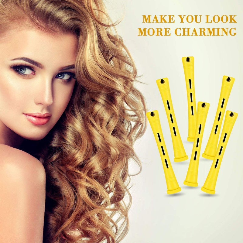 WILLBOND 48 Pieces Hair Perm Rods Short Cold Wave Rods Plastic Perming Irons Hair Curling Rollers Curlers with Steel Pintail Comb Rat Tail Comb for Hairdressing Styling Supplies(0.28 Inch,Yellow and Orange) - Image 5
