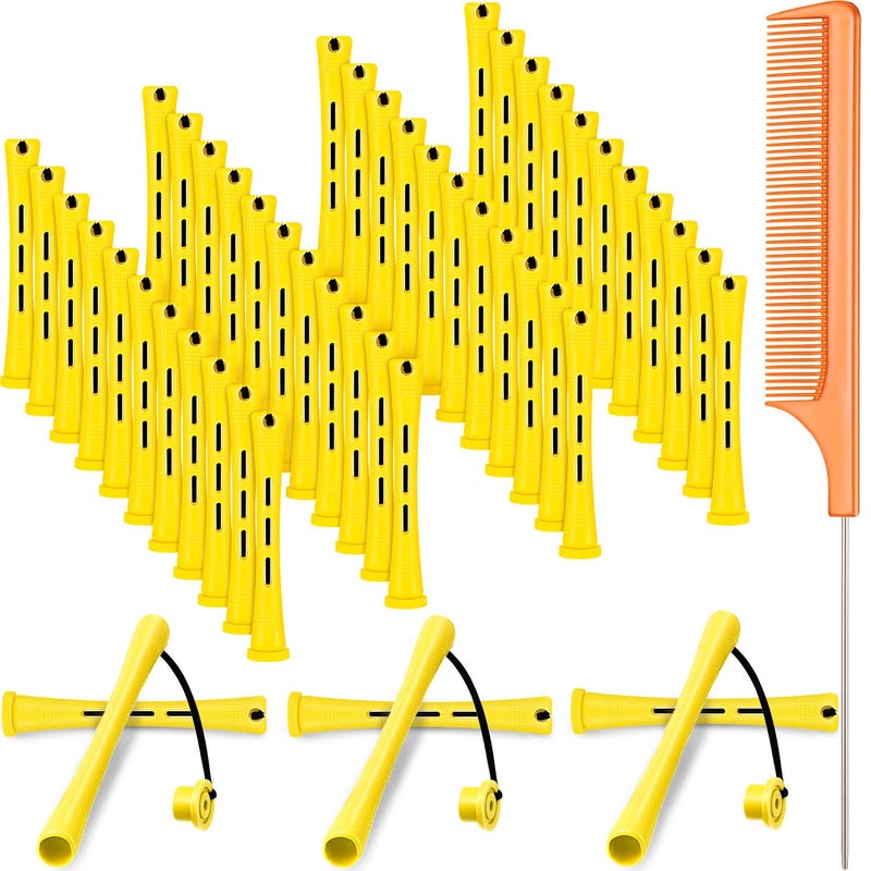 WILLBOND 48 Pieces Hair Perm Rods Short Cold Wave Rods Plastic Perming Irons Hair Curling Rollers Curlers with Steel Pintail Comb Rat Tail Comb for Hairdressing Styling Supplies(0.28 Inch,Yellow and Orange) - Image 1