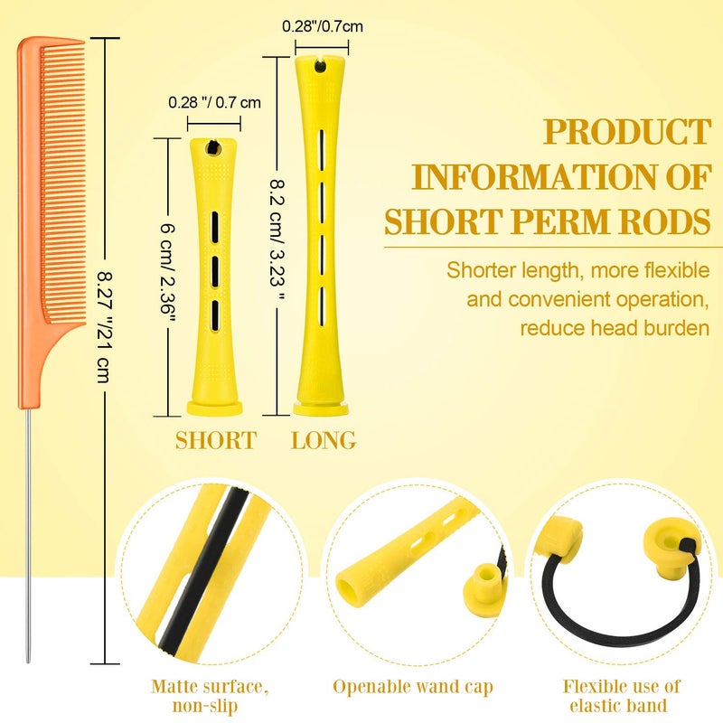 WILLBOND 48 Pieces Hair Perm Rods Short Cold Wave Rods Plastic Perming Irons Hair Curling Rollers Curlers with Steel Pintail Comb Rat Tail Comb for Hairdressing Styling Supplies(0.28 Inch,Yellow and Orange) - Image 2