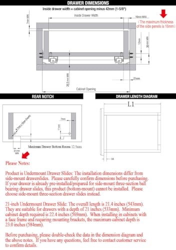 OCG Soft Close Undermount Drawer Slides 21 inch (6 Pairs), Full Extension Concealed Drawer Runners, Come with Mounting Screws and Brackets - Image 5