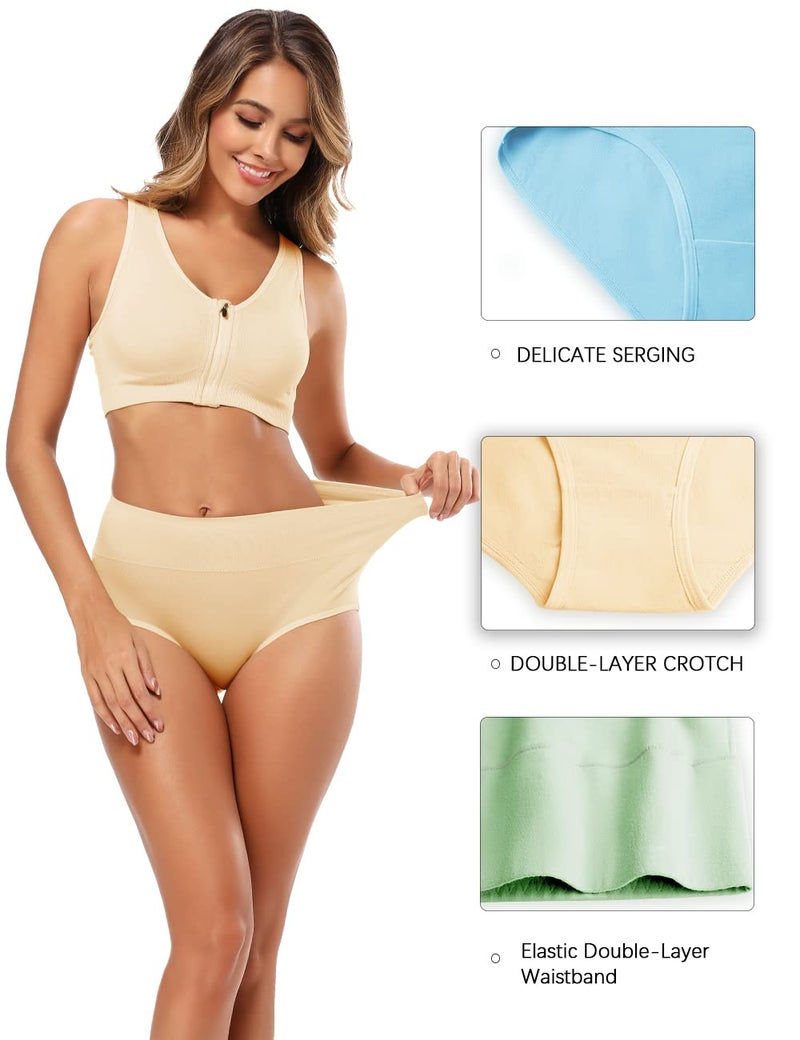 Molasus Women's Soft Cotton Underwear Briefs High Waisted Postpartum Panties Ladies Full Coverage Plus Size Underpants Pack of 5,Small - Image 2