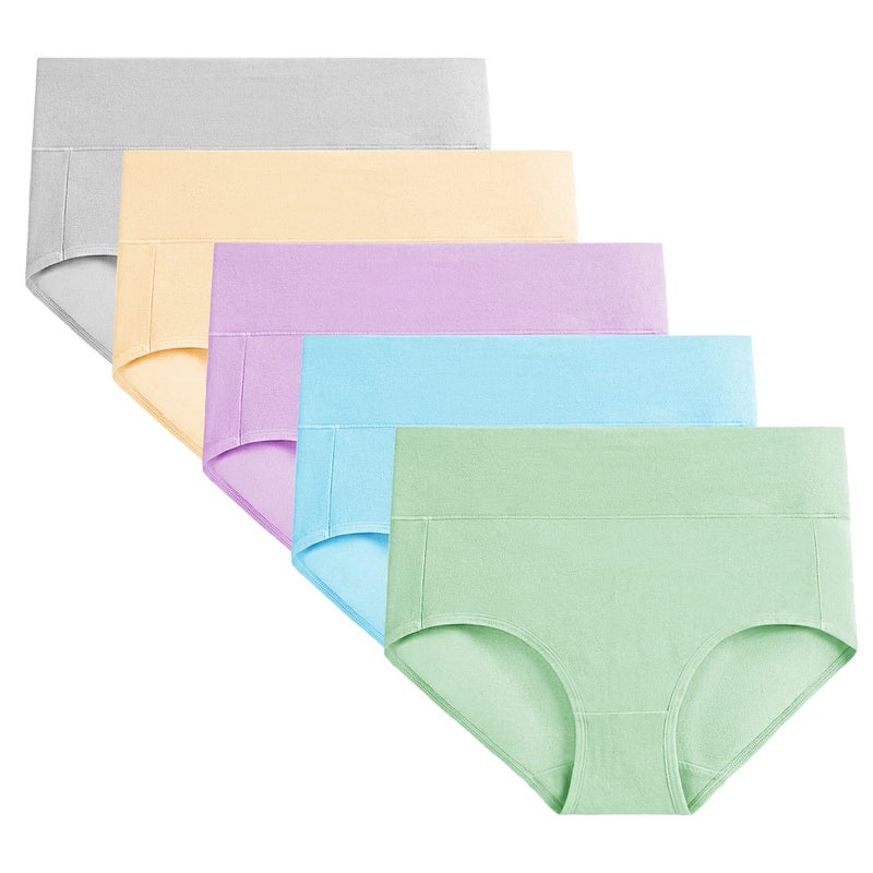 Molasus Women's Soft Cotton Underwear Briefs High Waisted Postpartum Panties Ladies Full Coverage Plus Size Underpants Pack of 5,Small - Image 5