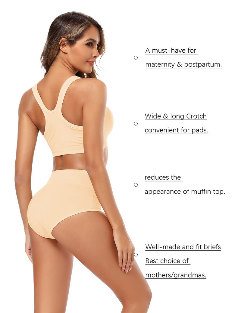 Molasus Women's Soft Cotton Underwear Briefs High Waisted Postpartum Panties Ladies Full Coverage Plus Size Underpants Pack of 5,Small - Image 3