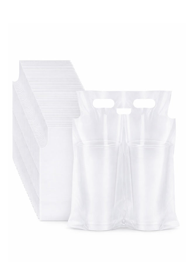 100-Pack Double-Cup Takeaway Bags – Durable Semi-Transparent Beverage Carriers with Dual Die-Cut Handles – Portable 2-Cup Tote for Boba Tea, Coffee & Smoothies - Image 2