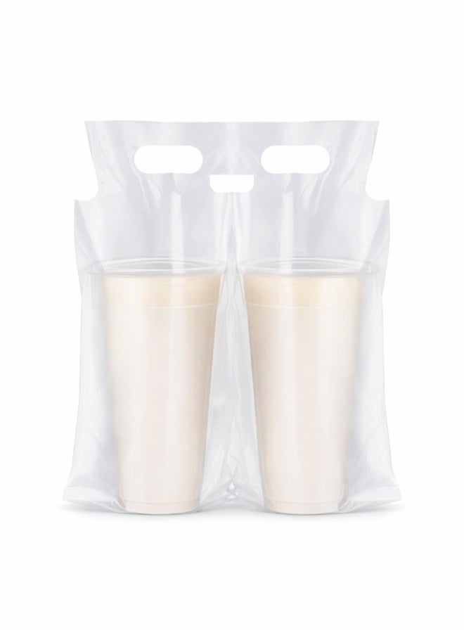 100-Pack Double-Cup Takeaway Bags – Durable Semi-Transparent Beverage Carriers with Dual Die-Cut Handles – Portable 2-Cup Tote for Boba Tea, Coffee & Smoothies - Image 1