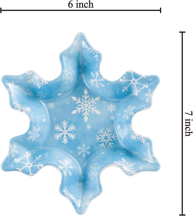 UP UPware Snowflake Shaped Melamine Dessert Plates Christmas Party Plates for Snacks Desserts and Side Dishes Blue 7 x 6 Inch Set of 4 - Image 3