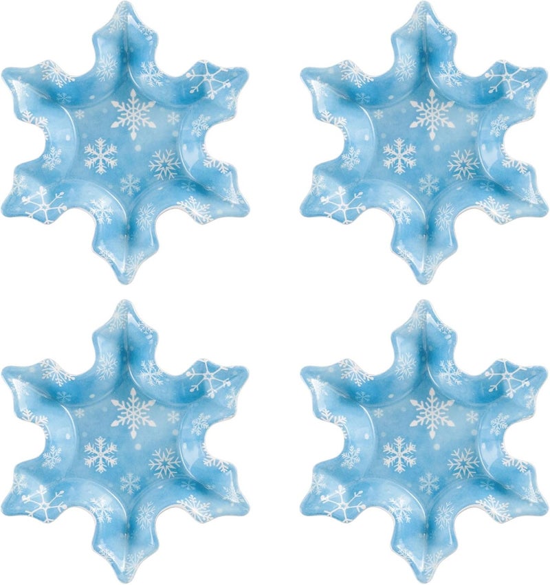 UP UPware Snowflake Shaped Melamine Dessert Plates Christmas Party Plates for Snacks Desserts and Side Dishes Blue 7 x 6 Inch Set of 4 - Image 1