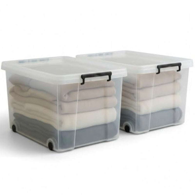 Plastic Storage Box Multipurpose Transparent Plastic Storage Box With Wheels And Lockable Lid Clear/Black 2, iter - Image 5
