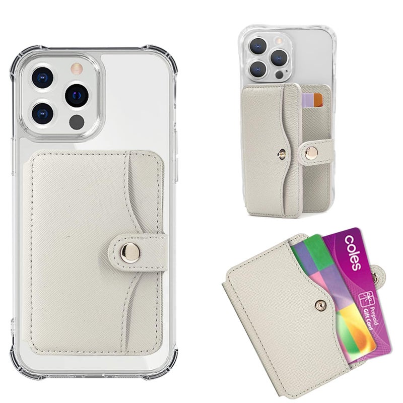 M-Plateau Leather Phone Wallet, Stick-On Card Holder with Snap Closure for Most Smartphones (Beige) - Image 1