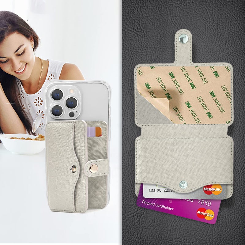 M-Plateau Leather Phone Wallet, Stick-On Card Holder with Snap Closure for Most Smartphones (Beige) - Image 2