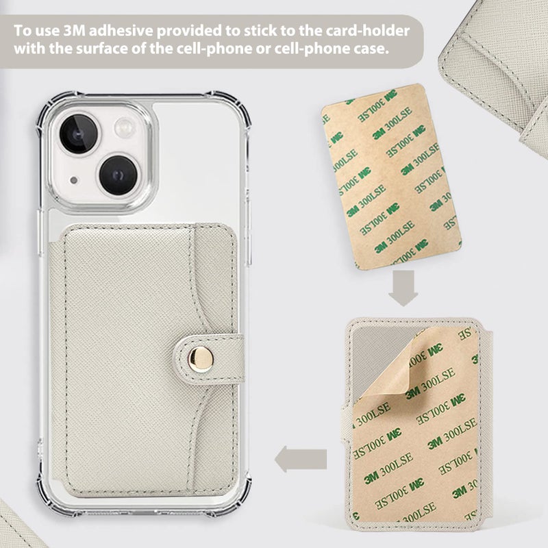 M-Plateau Leather Phone Wallet, Stick-On Card Holder with Snap Closure for Most Smartphones (Beige) - Image 4
