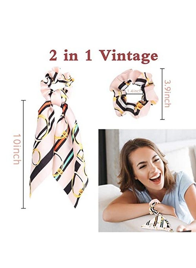 Shidara Silk Satin Hair Scrunchies Scarf Hair Ties with Flower Pattern Stripe Printed Hair Bobbles for Ponytail Holder | Multi | 8 Pieces - Image 5