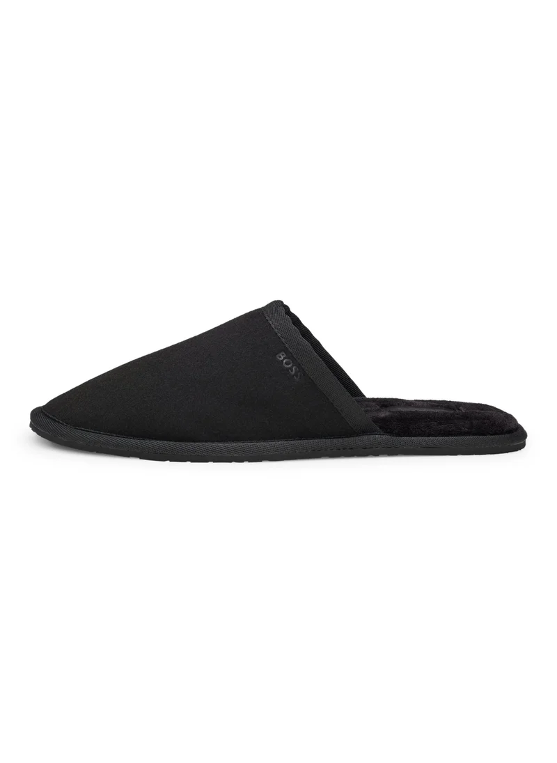 BOSS Faux-suede slippers with rubber sole