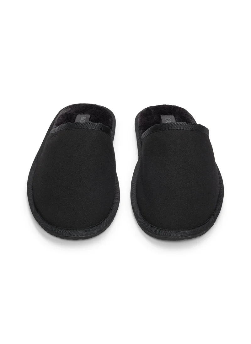 BOSS Faux-suede slippers with rubber sole