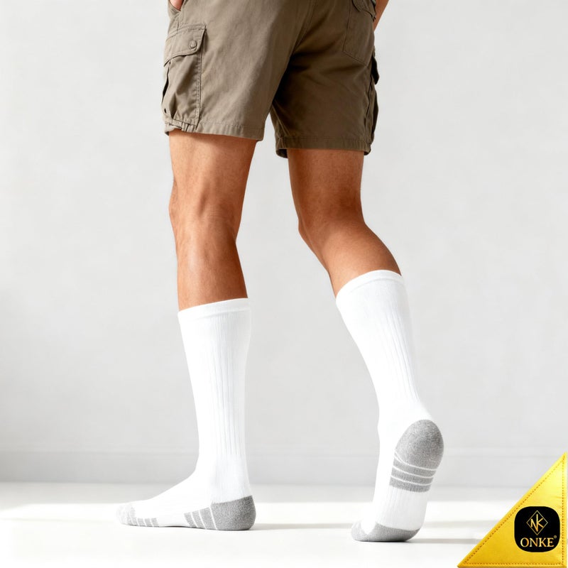 ONKE Max Full Cushion Crew Socks Moisture Wicking Odor Control Durable for Heavy Duty Steel Toe Work Boot Athletic Training(White M) - Image 3