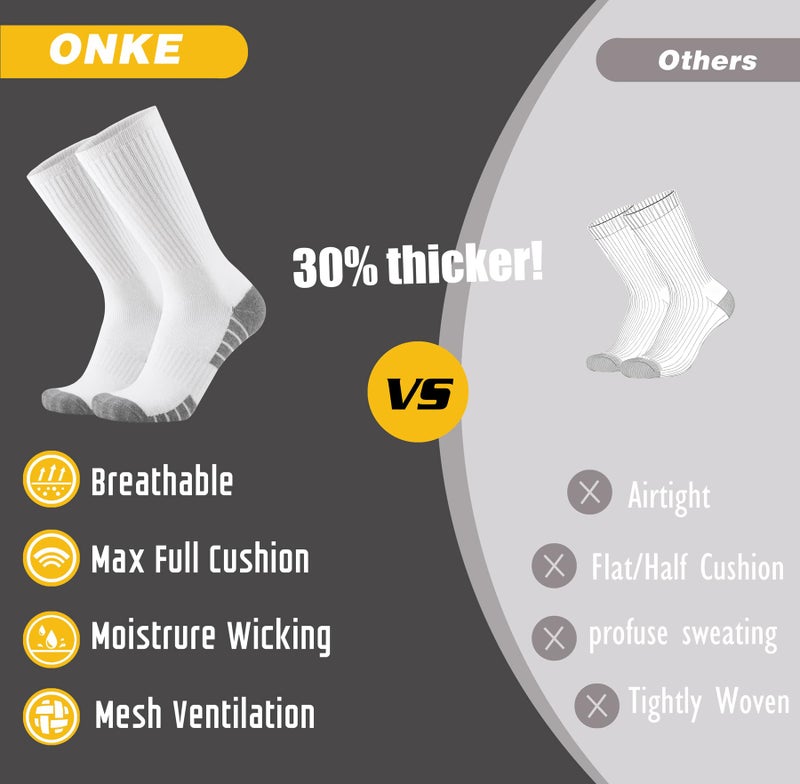 ONKE Max Full Cushion Crew Socks Moisture Wicking Odor Control Durable for Heavy Duty Steel Toe Work Boot Athletic Training(White M) - Image 4
