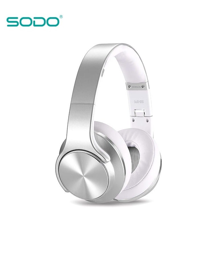 سودو سماعات رأس بلوتوث فوق الأذن مزودة بميكروفون فضي/أبيض - Image 1