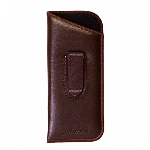 Calabria Slip-In Eye Glasses Case w/Plastic Pocket Clip Faux Leather Felt Brown Men Women Eyeglass Pouch Sunglasses Holder - Image 5
