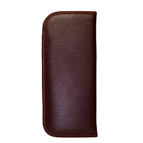 Calabria Slip-In Eye Glasses Case w/Plastic Pocket Clip Faux Leather Felt Brown Men Women Eyeglass Pouch Sunglasses Holder - Image 3