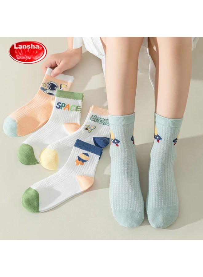 LANG SHA Langsha Children's Socks, Boys' Summer Thin Mesh Socks, Baby Mid-calf Short Socks, 5 Pairs, Astronaut Mesh Socks, XL - Image 2