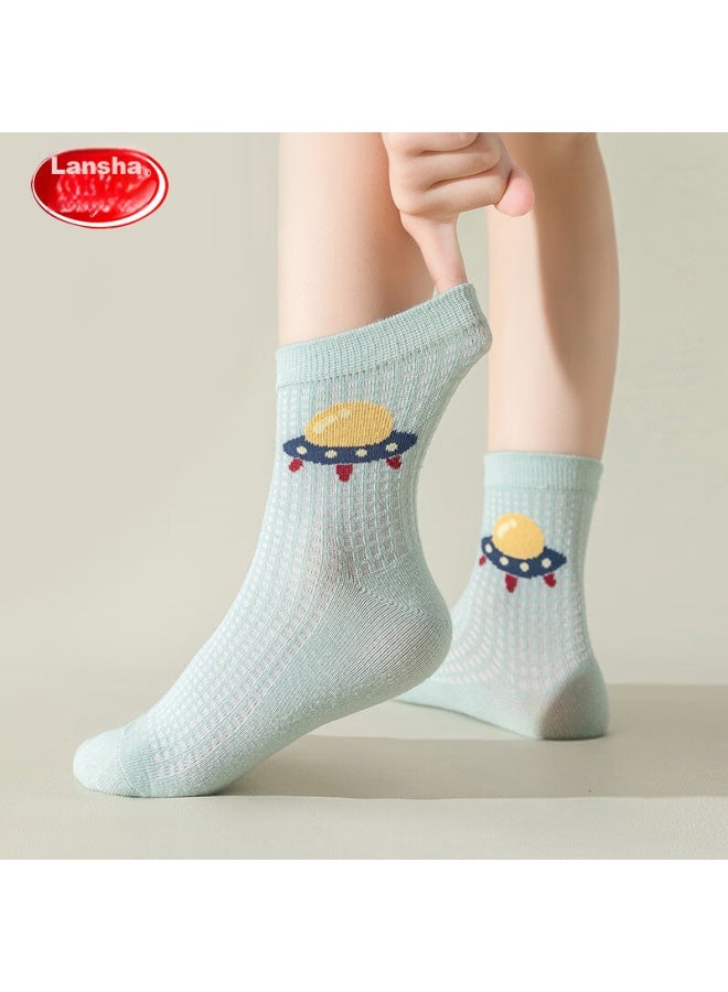 LANG SHA Langsha Children's Socks, Boys' Summer Thin Mesh Socks, Baby Mid-calf Short Socks, 5 Pairs, Astronaut Mesh Socks, XL - Image 3