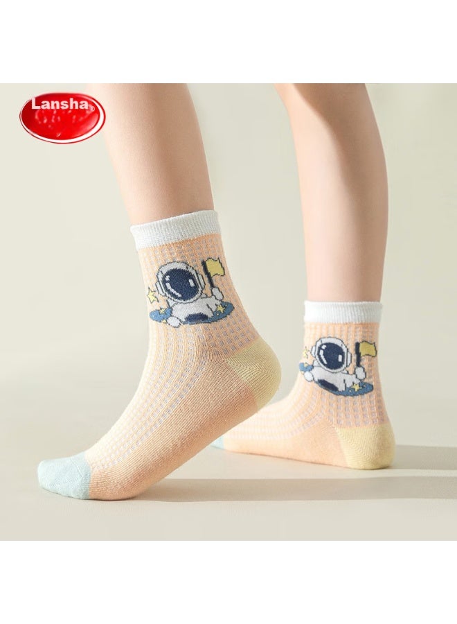 LANG SHA Langsha Children's Socks, Boys' Summer Thin Mesh Socks, Baby Mid-calf Short Socks, 5 Pairs, Astronaut Mesh Socks, XL - Image 4