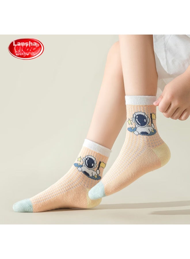 LANG SHA Langsha Children's Socks, Boys' Summer Thin Mesh Socks, Baby Mid-calf Short Socks, 5 Pairs, Astronaut Mesh Socks, XL - Image 5