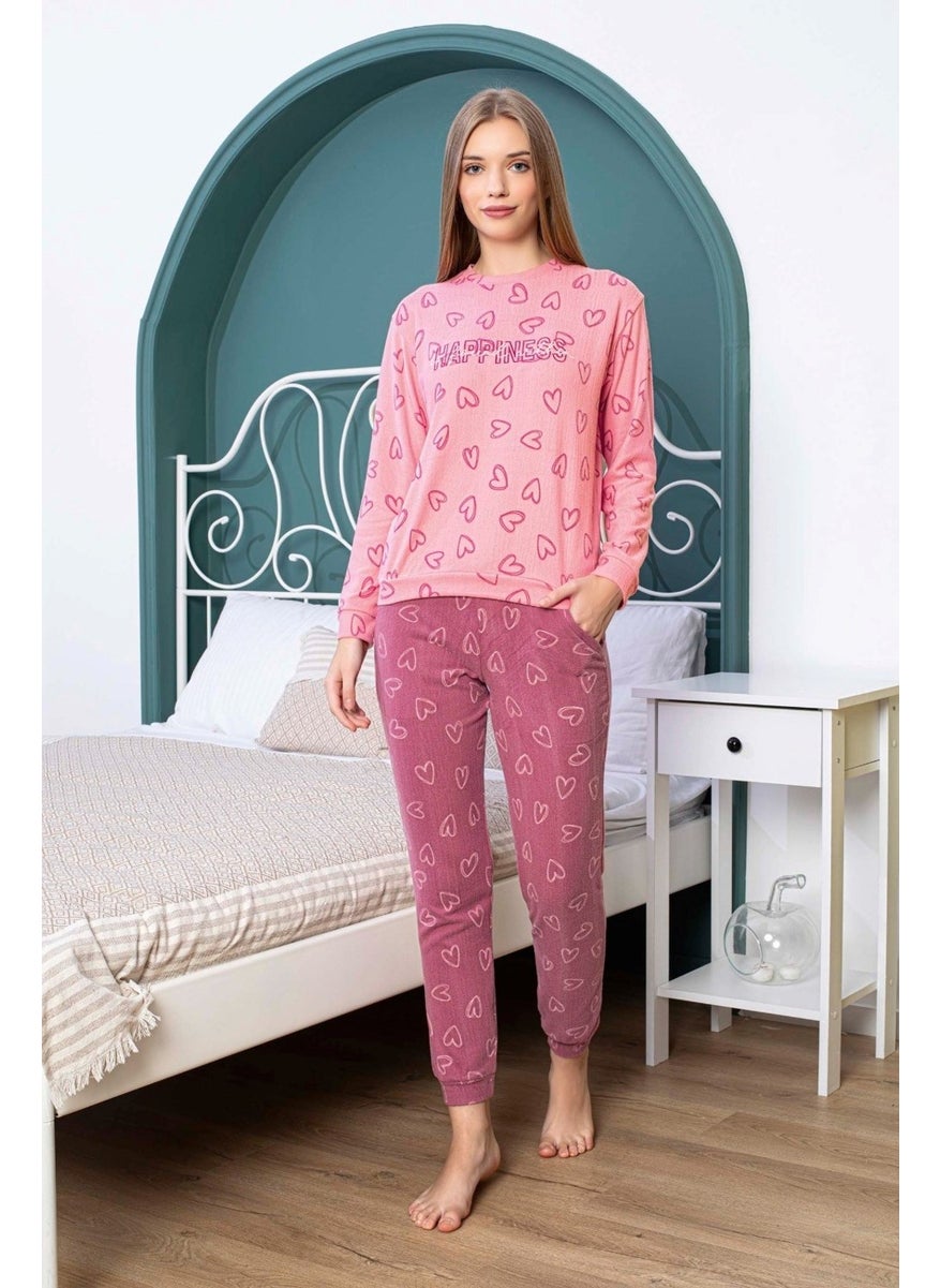 Bie's Women's Crew Neck Buttonless Winter Thermal Pocket Wrist Cuffed Jogger Long Sleeve Pajama Set  - Image 2
