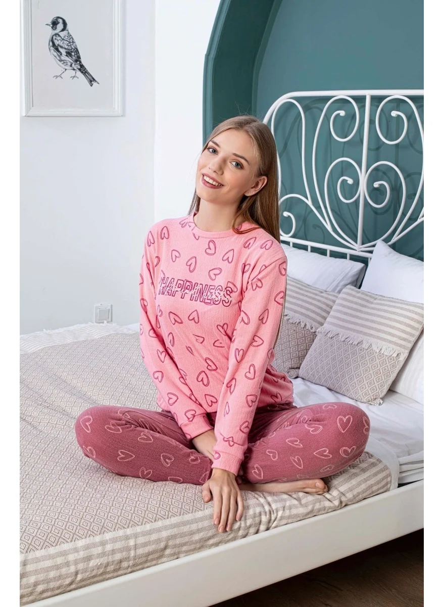 Bie'S Women's Crew Neck Buttonless Winter Thermal Pocket Wrist Cuffed Jogger Long Sleeve Pajama Set