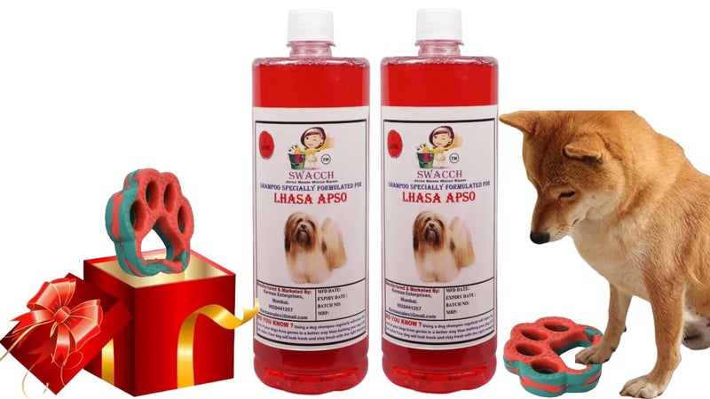 swacch Lhasa Apso Dog Shampoo + Paw Shape I Rubber Dog Toy for Training and Interactive I Durable & Safe I Combo Pack I 2 Litre Jasmine - Image 1