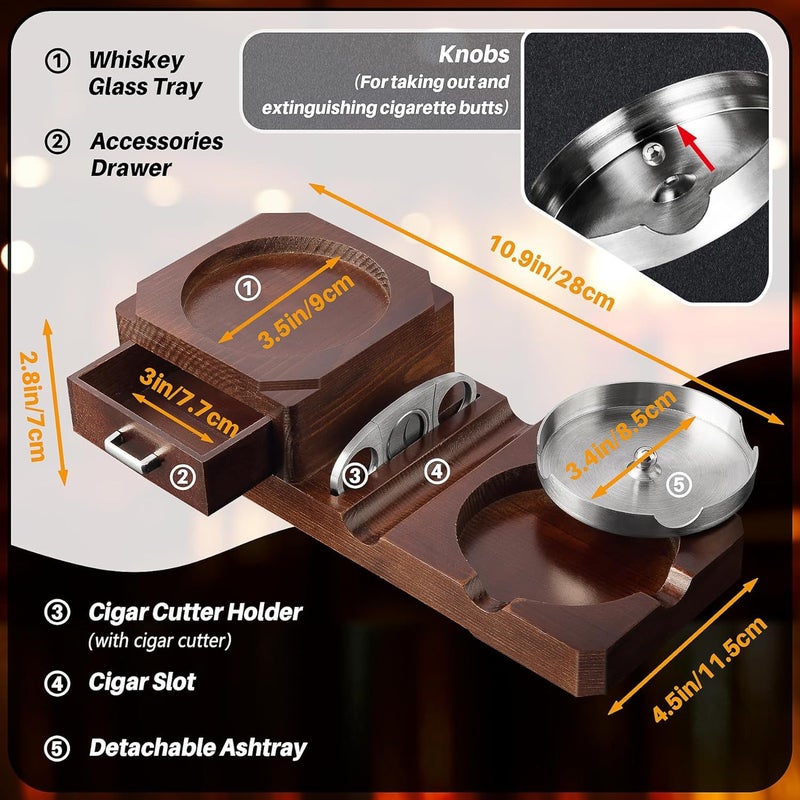 Cigar Ashtray Wooden Ashtray Whiskey Cup Holder With Steel Slot Drawer Ashtray - Image 5