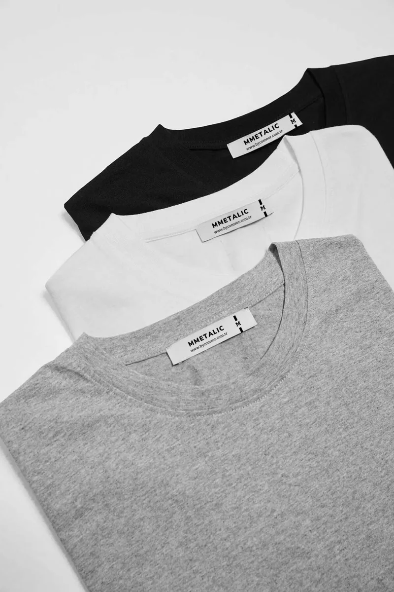 mmetalic Men's Multicolored T-Shirt Regular Fit Relaxed Cut Crew Neck 3-Piece Basic T-Shirt Pack