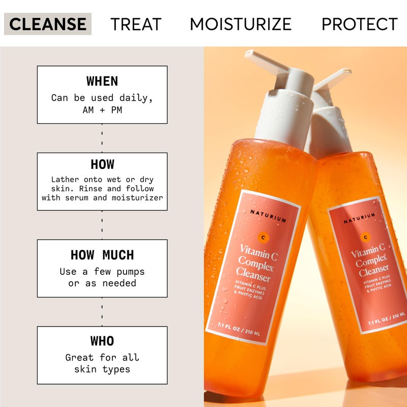 NATURIUM منظف مركب فيتامين سي من ناتوريوم، غسول وجه رغوي مقشر بلطف ومنظف بعمق مع حمض الفيتيك وإنزيمات الفواكه، 7.1 أونصة - Image 2
