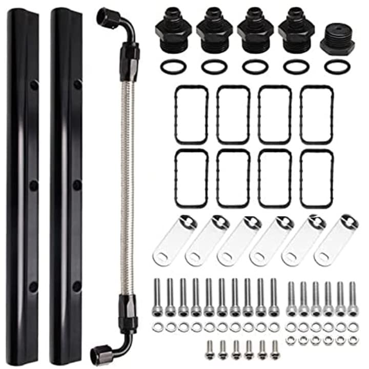 HTRACING Billet Fuel Rail Kit Compatible with LS LS1 LS2 LS3 LS6 Stock Intake Manifold 6ANHardware