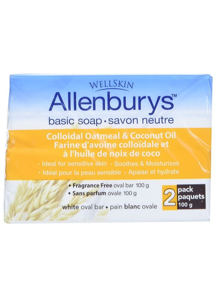 wellskin Allenburys Gentle Oatmeal & Coconut Oil Bar Soap Ideal for Sensitive Skin 2 Bars 100g 