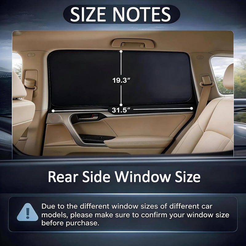 XCBYT Blackout Car Window Shades for Rear Side Windows, 2 Pack Magnetic Sun Shades for Baby Sleep, UV Protection & Heat Reduction, Back Seat Privacy Covers for Travel & Naps - Image 2