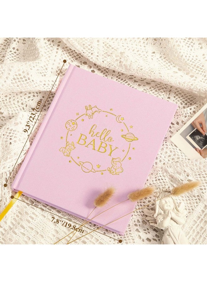 Lanpn Hello Baby Memory Book for Boy Girl - Linen Hardcover Baby Book Keepsake for New Parents - Newborn Baby First 5 Year Journal Scrapbook Photo Album Baby Milestone Book (Pink, 154 Pages) - Image 2