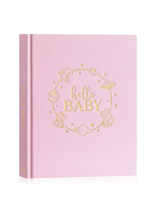 Lanpn Hello Baby Memory Book for Boy Girl - Linen Hardcover Baby Book Keepsake for New Parents - Newborn Baby First 5 Year Journal Scrapbook Photo Album Baby Milestone Book (Pink, 154 Pages) - Image 1