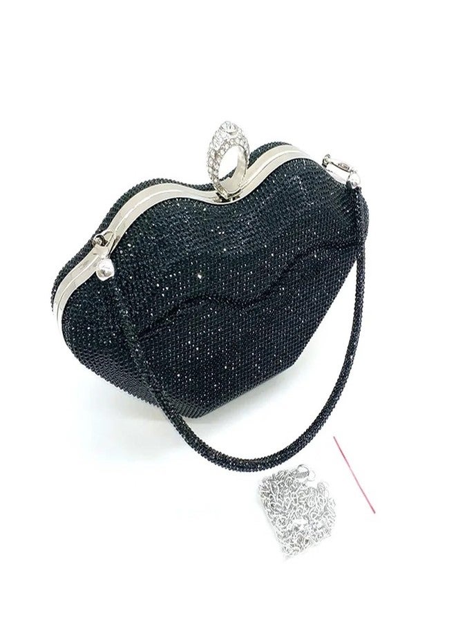 GSYPS Women Lip Shaped Purse Rhinestone Clutch Bags Sparkling Evening Bag Novely Party Handbag Prom Bag for Wedding Date Black - Image 3