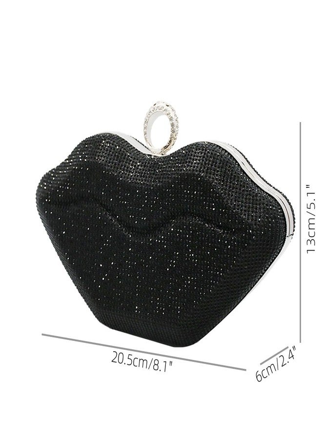 GSYPS Women Lip Shaped Purse Rhinestone Clutch Bags Sparkling Evening Bag Novely Party Handbag Prom Bag for Wedding Date Black - Image 2