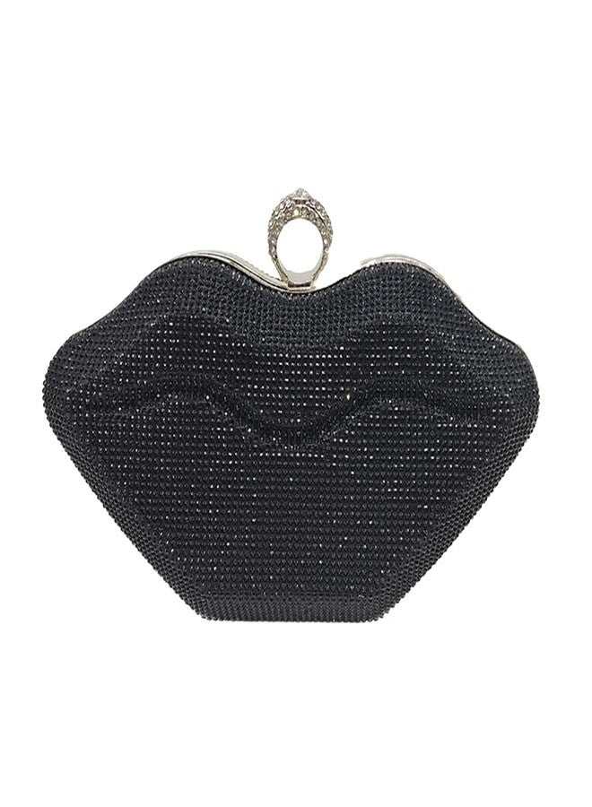 GSYPS Women Lip Shaped Purse Rhinestone Clutch Bags Sparkling Evening Bag Novely Party Handbag Prom Bag for Wedding Date Black - Image 1