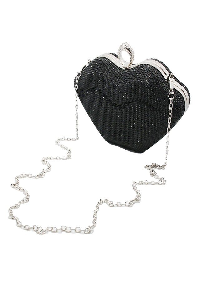 GSYPS Women Lip Shaped Purse Rhinestone Clutch Bags Sparkling Evening Bag Novely Party Handbag Prom Bag for Wedding Date Black - Image 5