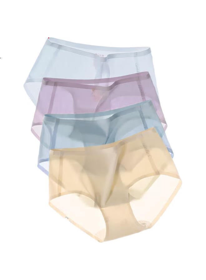 hongdou Women'S Underwear, 7A Antibacterial Polylactic Acid With Silk Gusset, Ice Silk Seamless Panties, 4-Pack [Spring/Summer New Arrival] - Image 3