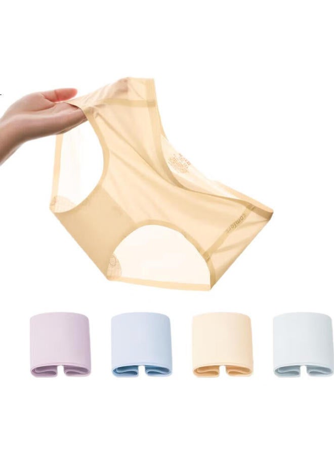 hongdou Women'S Underwear, 7A Antibacterial Polylactic Acid With Silk Gusset, Ice Silk Seamless Panties, 4-Pack [Spring/Summer New Arrival] - Image 2