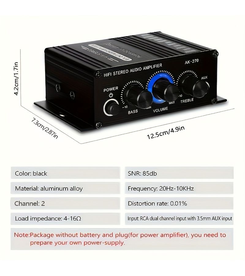 400W 2 Channel Hifi Stereo Mini Power Amp With Bass Boost Treble Control RCA AUX Input Noise Filter For Clear 2.0 Sound Car Home Theater TV MP3 Passive Speakers Common Style - Image 2